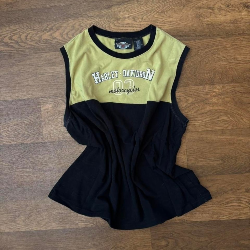 Vintage Y2K Harley Davidson Motorcycles Varisty Spell Out Sleeveless T Shirt L